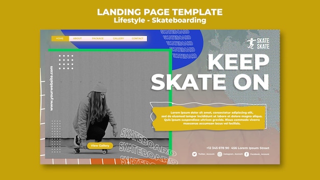 PSD gratuito pagina di destinazione per lo skateboard