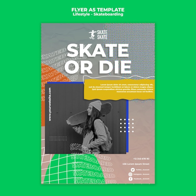 PSD gratuito modello di volantino a5 stile di vita skateboard