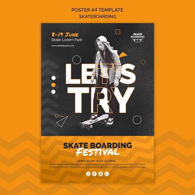 Skateboarding print template with photo