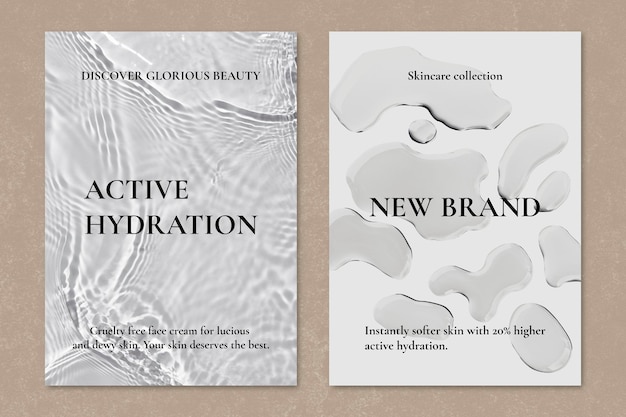 Free PSD skincare poster templates, water background psd set