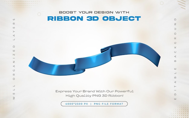 Free PSD sky blue ribbon icon isolated 3d render illustration