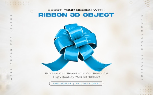 Free PSD sky blue ribbon icon isolated 3d render illustration