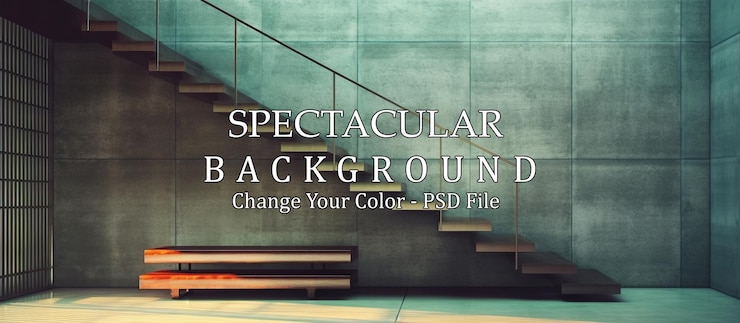 Free PSD sleek loftstyle interior features an industrial metal staircase