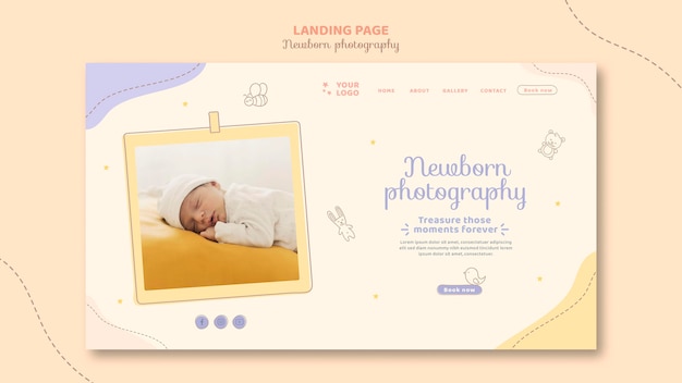 Sleeping baby wearing white clothes landing page