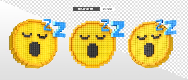 無料PSD 透明な背景で眠っている絵文字ピクセルアート3dレンダリング