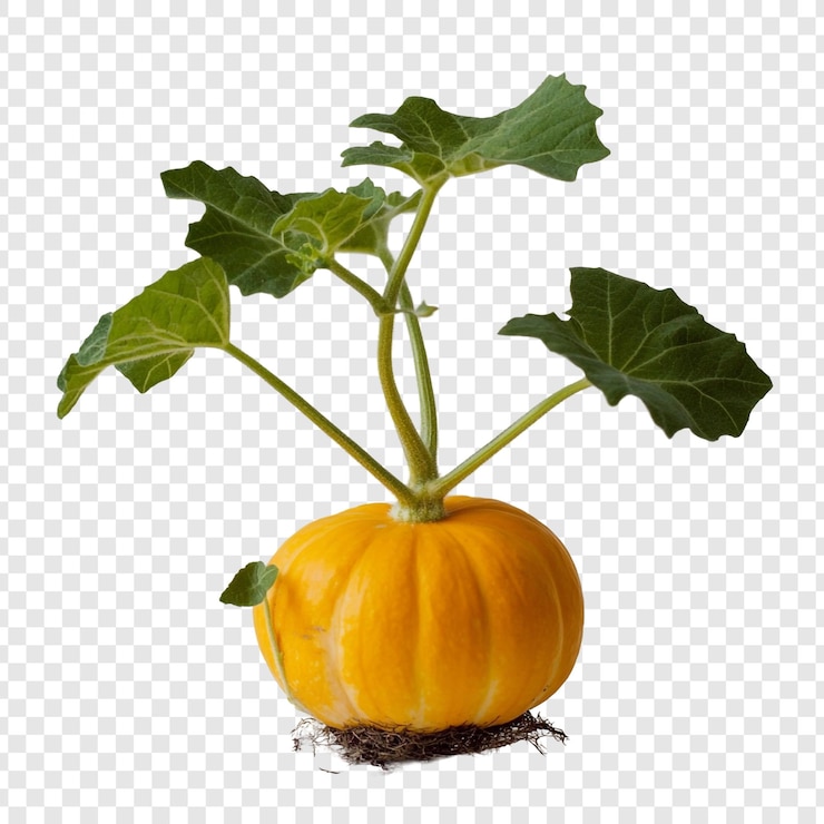 Free PSD a small orange pumpkin plant with lush green leaves