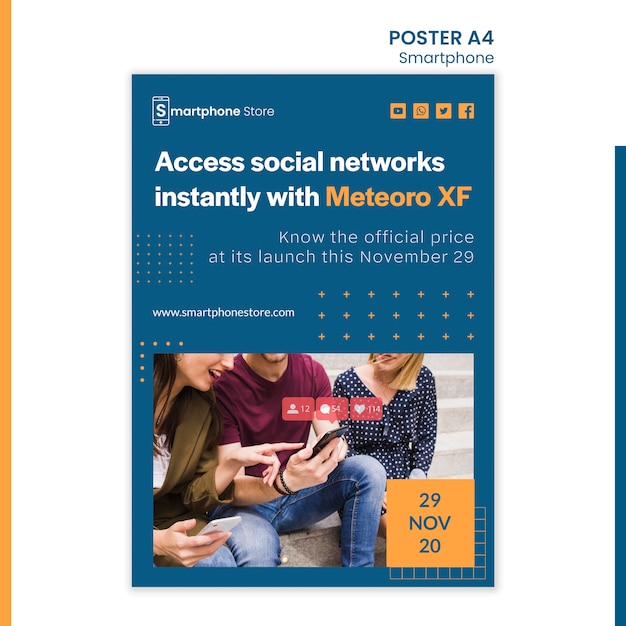 PSD gratuito modello di poster del negozio smarphone