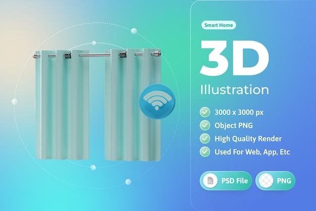 Free PSD smart home curtain 3d illustration