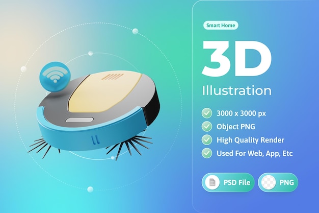 Free PSD smart home robot vacuum cleaner 3d illustration