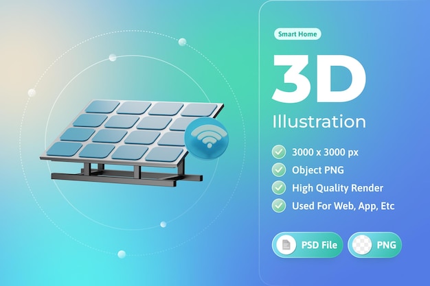 Smart home solar panels 3d illustration