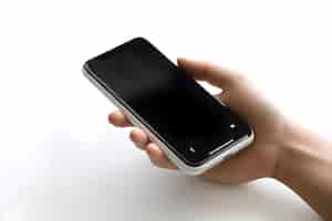 Бесплатный PSD Смарт-телефон в руке изолирован на белом фоне, включенный путь обрезки