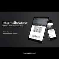 無料PSD スマートフォンとタブレットが黒い背景にモックアップ