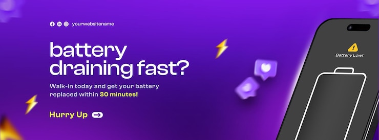 Free PSD smartphone battery replacement service social media cover design template