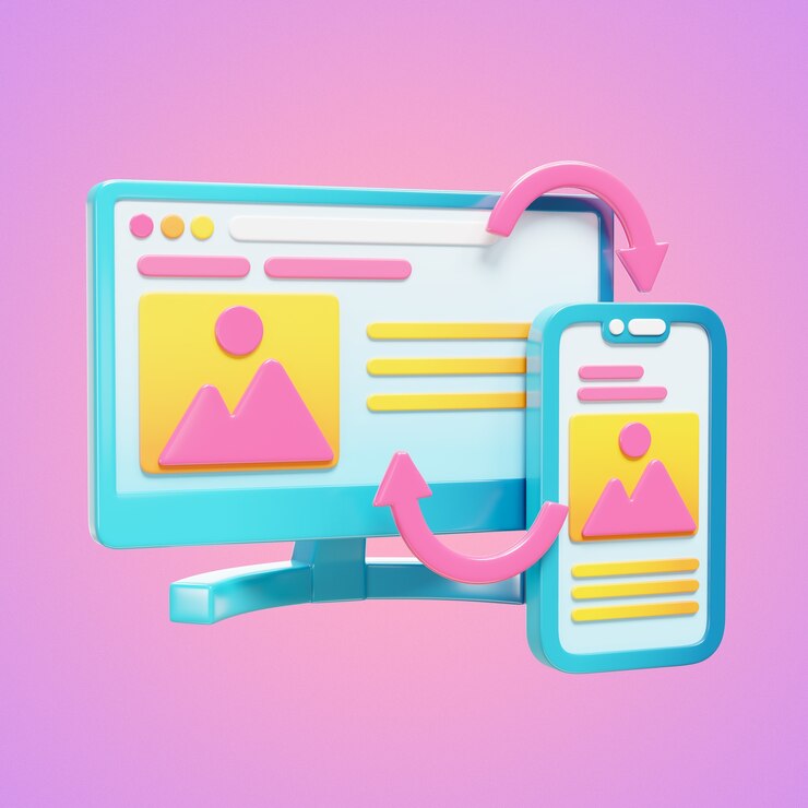 मुफ़्त PSD smartphone and computer data transfer and sync illustration