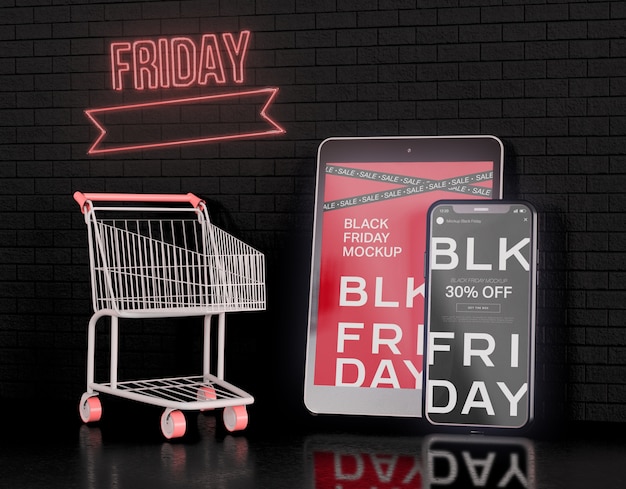 Smartphone and digital tablet screens mockup. black friday concept