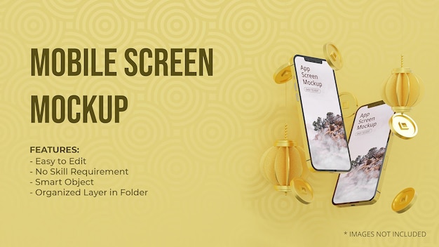 Smartphone mockup with chinese decoration