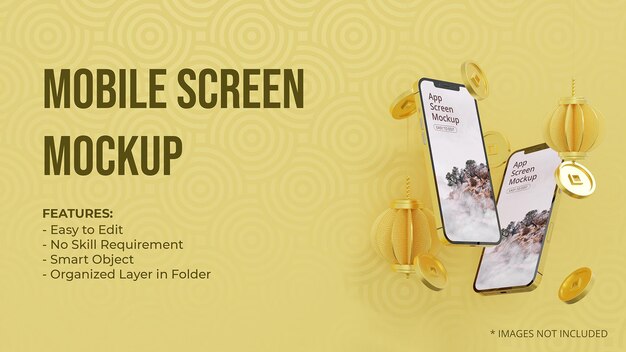Smartphone mockup with chinese decoration