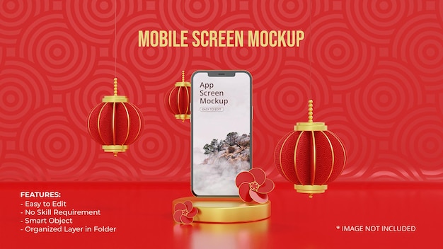 Smartphone mockup with chinese decoration