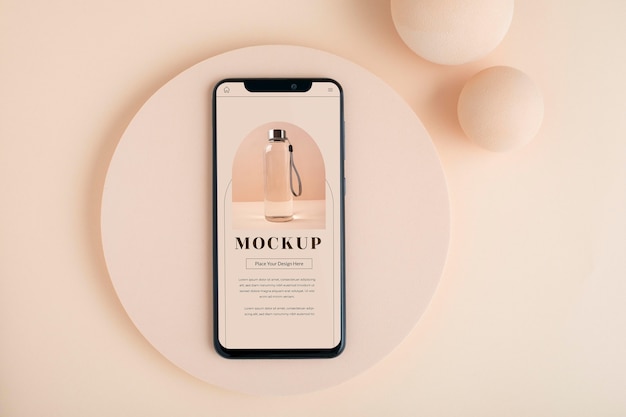 Smartphone and plate mockup flat lay