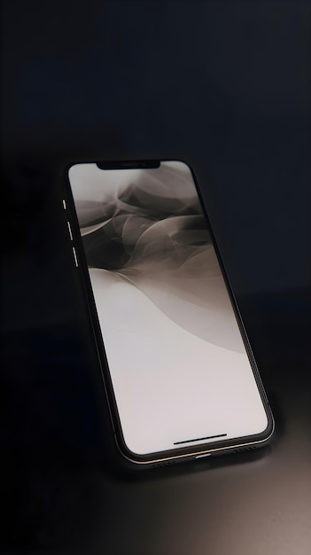 Free PSD smartphone with a white screen on a dark background close up