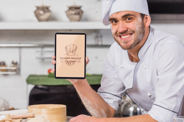 Download Free Psd Smiley Chef In The Kitchen Mock Up