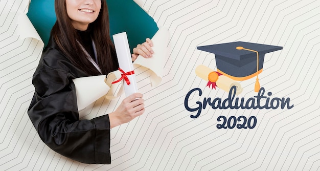 Smiley student holding university diploma