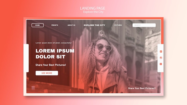 Free PSD smiley woman wearing sunglasses landing page template