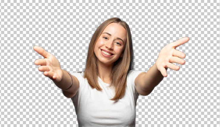 Free PSD smiling cheerfully giving a warm friendly loving welcome hug feeling happy and adorable