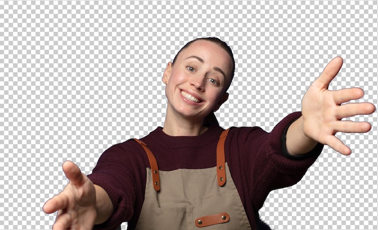 Free PSD smiling cheerfully giving a warm friendly loving welcome hug feeling happy and adorable