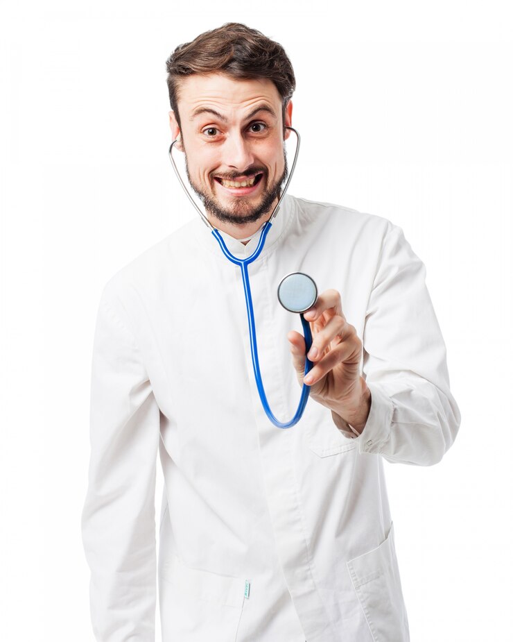 Free PSD smiling doctor with a stethoscope