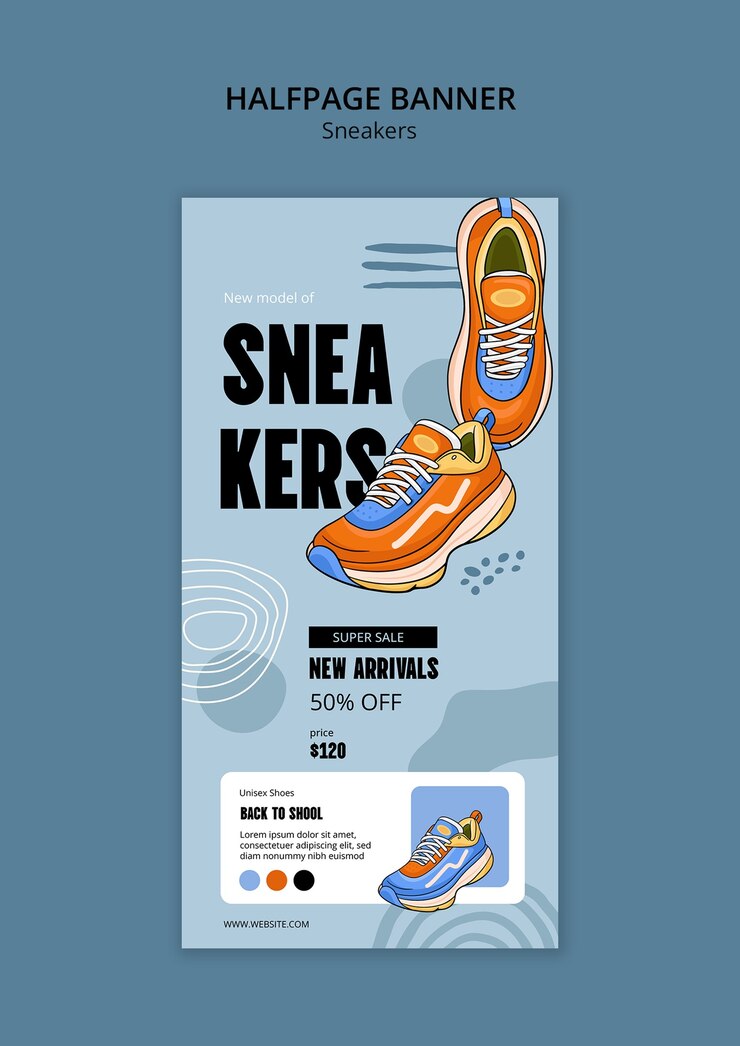 Free PSD sneakers halfpage banner template design