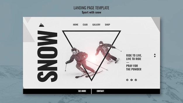 PSD gratuito progettazione di sport sulla neve del design della pagina di destinazione