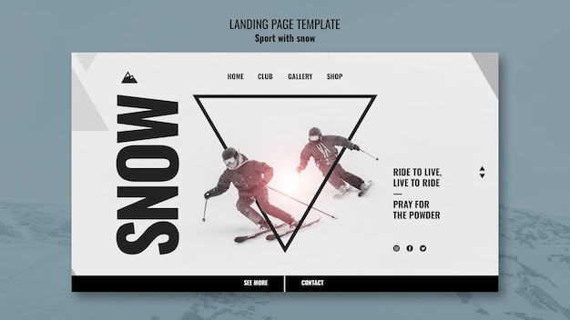 無料PSD ランディングページデザインのスノースポーツデザイン