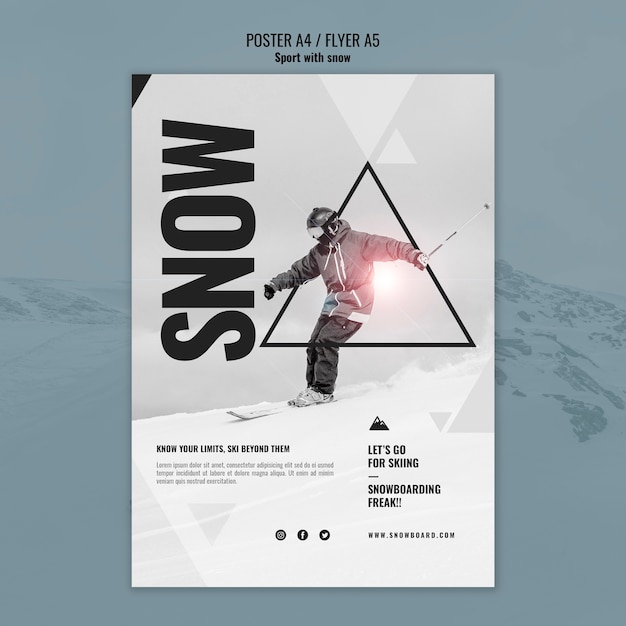 Бесплатный PSD Снежный спорт дизайн дизайна плаката