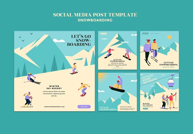 Snowboarding instagram posts design template