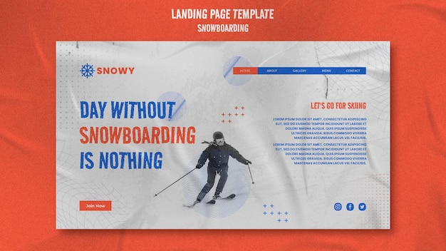 スノーボードのランディングページのデザインテンプレート