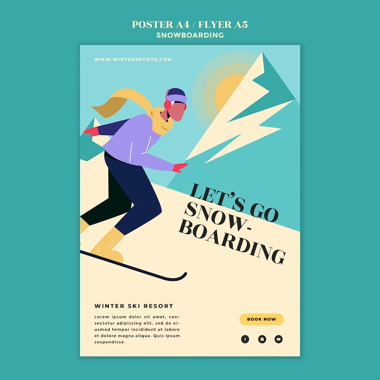 Free PSD snowboarding poster or flyer design template