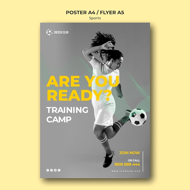 PSD gratuito poster del campo di addestramento del club di calcio