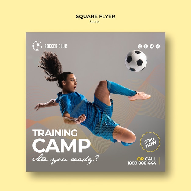 Soccer club training camp square flyer