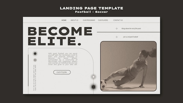 Soccer game landing page template