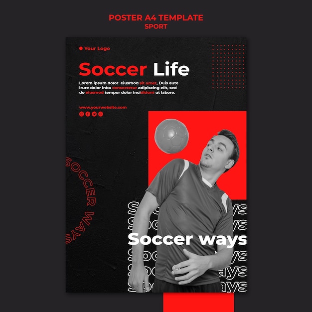 PSD gratuito modello di poster del giocatore di calcio