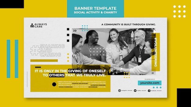 Social activity and charity horizontal banner template