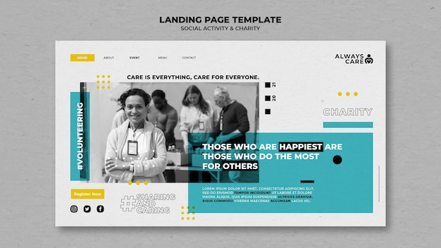 Free PSD social activity and charity landing page template