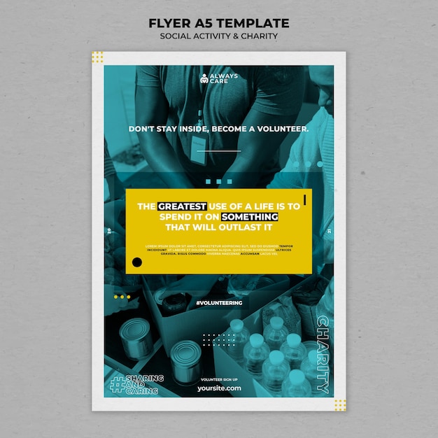 Free PSD social activity and charity vertical print template