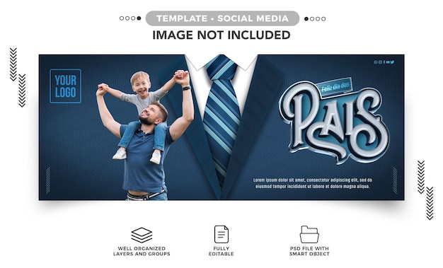 Free PSD social banner template happy father's day exciting with joyful son