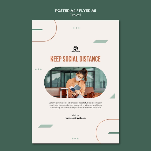 Free PSD social distance concept poster template