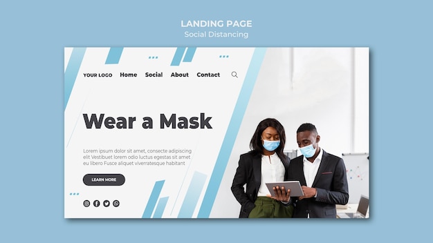 Free PSD social distancing landing page with photo