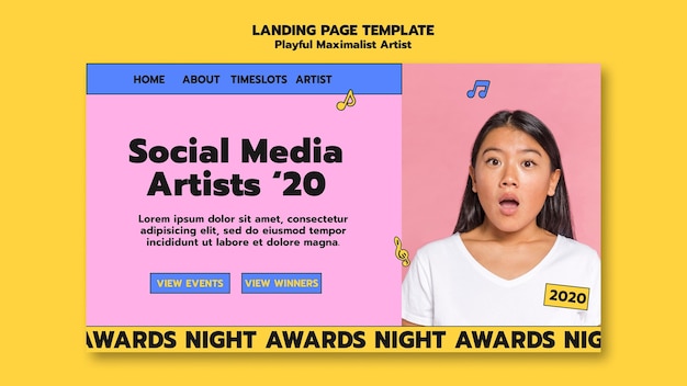 Free PSD social media artist landing page template