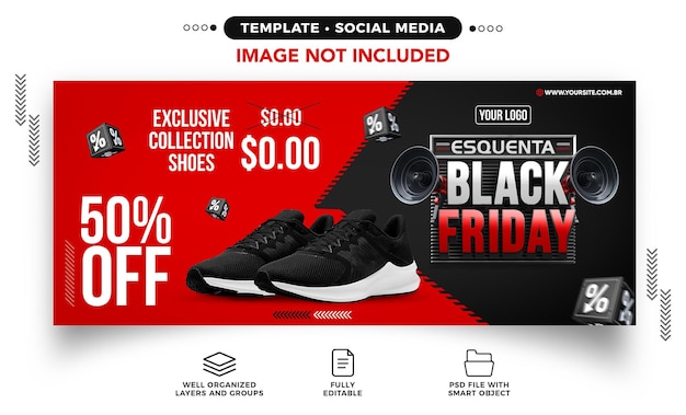 Social media banner 3d render black friday to instagram with super offers and promotions