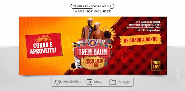 Free PSD social media banner bao train and low price every day festa junina